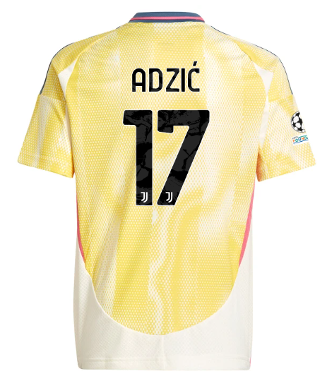 Official JUVENTUS AWAY JERSEY 202425 – KIDS – 17 – ADZIĆ – Champions League Pack Collection - Juventus FC Gear