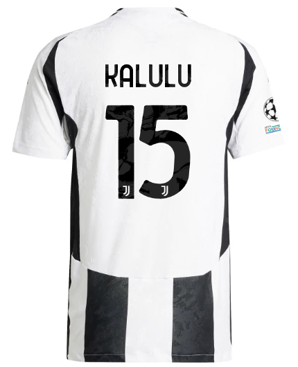 Official JUVENTUS HOME AUTHENTIC JERSEY 202425 – 15 – KALULU – Champions League Pack Collection - Juventus FC Gear