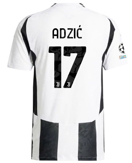 Official JUVENTUS HOME AUTHENTIC JERSEY 202425 – 17 – ADZIĆ – Champions League Pack Collection - Juventus FC Gear