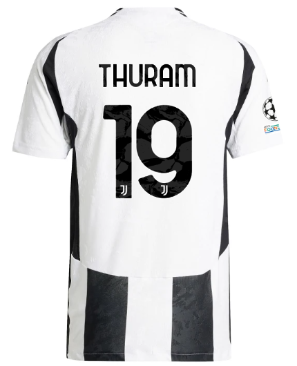Official JUVENTUS HOME AUTHENTIC JERSEY 202425 – 19 – THURAM – Champions League Pack Collection - Juventus FC Gear