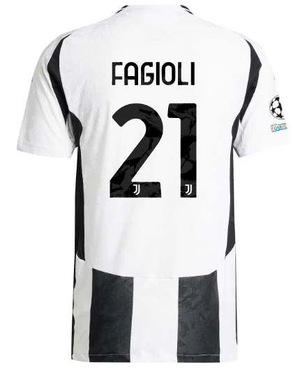 Official JUVENTUS HOME AUTHENTIC JERSEY 202425 – 21 – FAGIOLI – Champions League Pack Collection - Juventus FC Gear