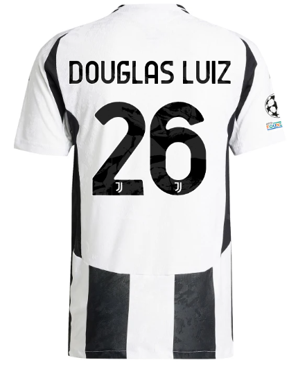 Official JUVENTUS HOME AUTHENTIC JERSEY 202425 – 26 – DOUGLAS LUIZ – Champions League Pack Collection - Juventus FC Gear