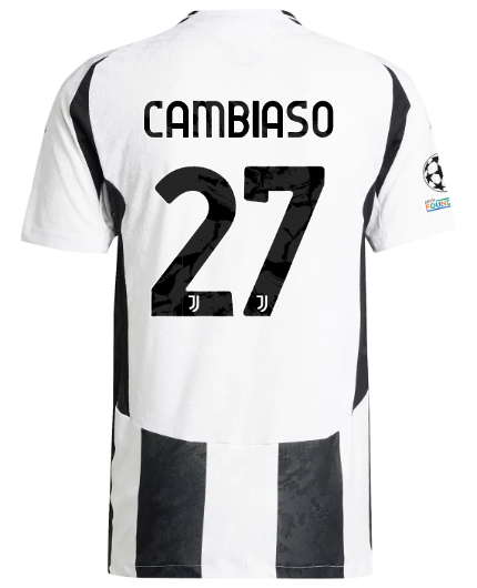 Official JUVENTUS HOME AUTHENTIC JERSEY 202425 – 27 – CAMBIASO – Champions League Pack Collection - Juventus FC Gear