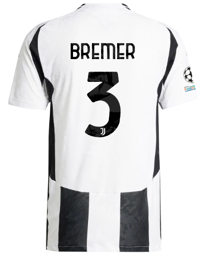Official JUVENTUS HOME AUTHENTIC JERSEY 202425 – 3 – BREMER – Champions League Pack Collection - Juventus FC Gear