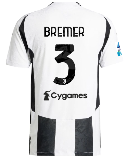 Official JUVENTUS HOME AUTHENTIC JERSEY 202425 – 3 – BREMER – Serie A Pack Collection - Juventus FC Gear
