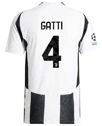 Official JUVENTUS HOME AUTHENTIC JERSEY 202425 – 4 – GATTI – Champions League Pack Collection - Juventus FC Gear