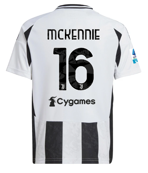 Official JUVENTUS HOME JERSEY 202425 – KIDS – 16 – MCKENNIE – Serie A Pack Collection - Juventus FC Gear