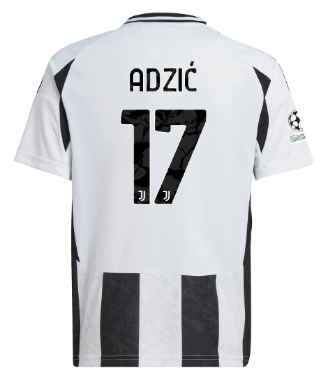 Official JUVENTUS HOME JERSEY 202425 – KIDS – 17 – ADZIĆ – Champions League Pack Collection - Juventus FC Gear