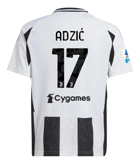 Official JUVENTUS HOME JERSEY 202425 – KIDS – 17 – ADZIĆ – Serie A Pack Collection - Juventus FC Gear