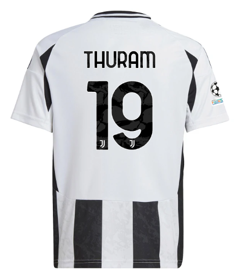 Official JUVENTUS HOME JERSEY 202425 – KIDS – 19 – THURAM – Champions League Pack Collection - Juventus FC Gear