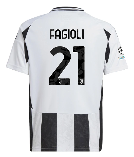 Official JUVENTUS HOME JERSEY 202425 – KIDS – 21 – FAGIOLI – Champions League Pack Collection - Juventus FC Gear