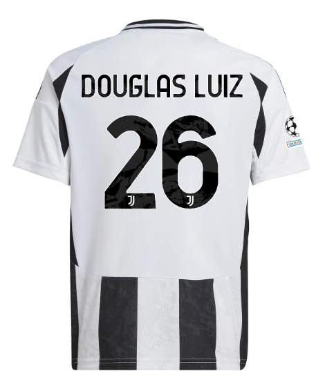 Official JUVENTUS HOME JERSEY 202425 – KIDS – 26 – DOUGLAS LUIZ – Champions League Pack Collection - Juventus FC Gear