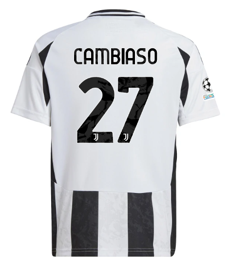 Official JUVENTUS HOME JERSEY 202425 – KIDS – 27 – CAMBIASO – Champions League Pack Collection - Juventus FC Gear